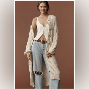 PILCRO CABLE-KNIT TOGGLE DUSTER CARDIGAN SWEATER